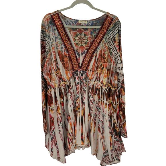 One World tunic Top Plus size 2X Sequin V Neck Long Sleeve boho Pattern - Picture 5 of 9
